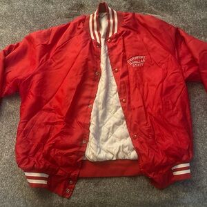 (Mens) size XL red satin varsity/bomber jacket button up made in USA